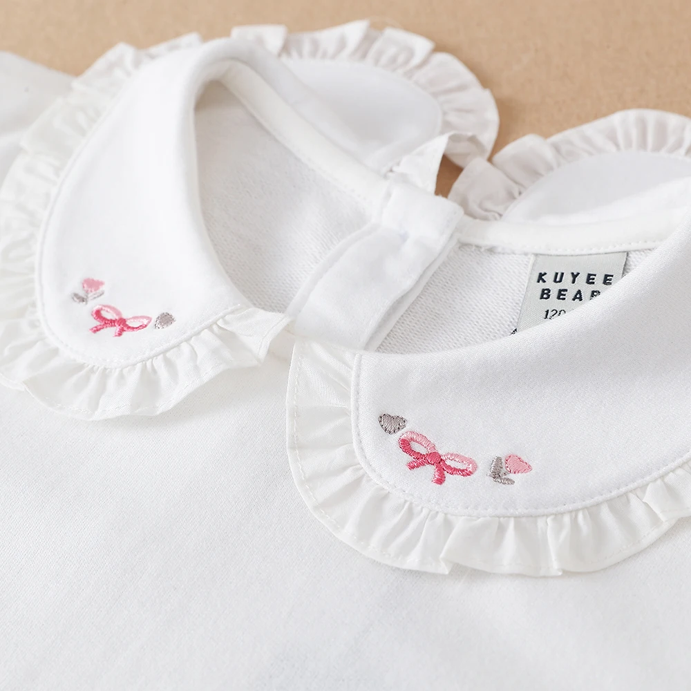 Girls\' Embroidered Doll Collar Thin Basic T-Shirt For Spring And Autumn Kids Polo Cotton Clothing