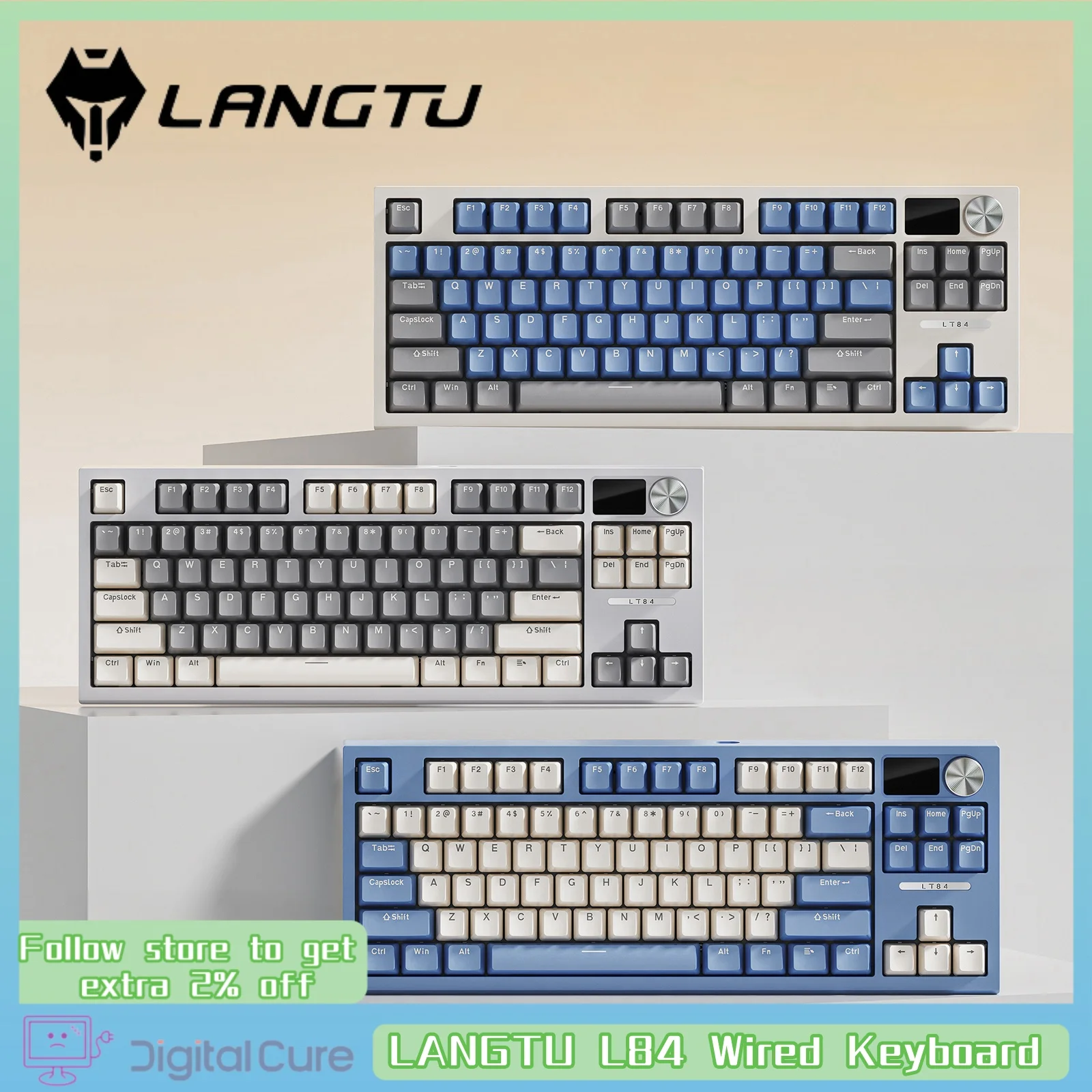 

Механическая Проводная клавиатура Langtu Lt84, игровая клавиатура с RGB подсветкой, с зелеными осями, для киберспорта, по индивидуальному заказу