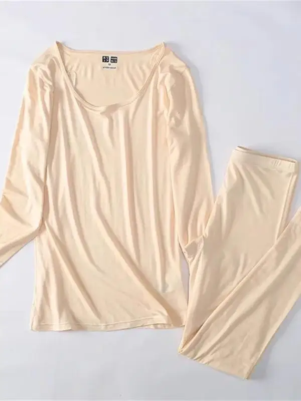 Ultra-Thin Self-Heating High-Elasticity round Neck Base Layer Thermal Underwear Set Men Women Warm Comfortable Long Sleeve Lo...