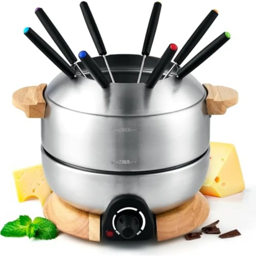 

Sanenchue Fondue Pot 6-Cup Electric Fondue Pot Set for Cheese and Chocolate 8 Color-Coded Forks Temperature Control Stainless S