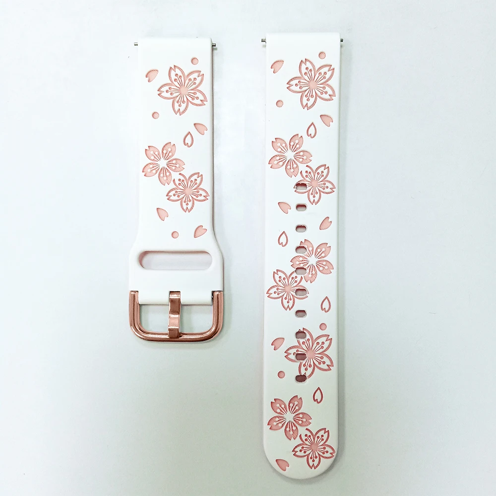 Ремешок для часов 20 мм с цветочной гравировкой для Huami Amazfit Active 2 GTS 4 Mini 2 Mini Bip 3 Pro GTR Mini GTS 3 2e, силиконовый ремешок-браслет