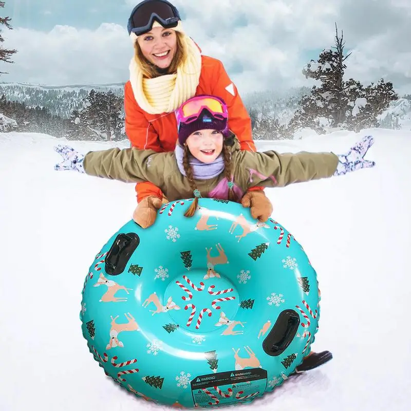 Inflatable Ski Lap Sledding Tube Snow Tubes for Kids Inflatable Sled for Sledding with 2 Handles Foldable Snow Sled for kids