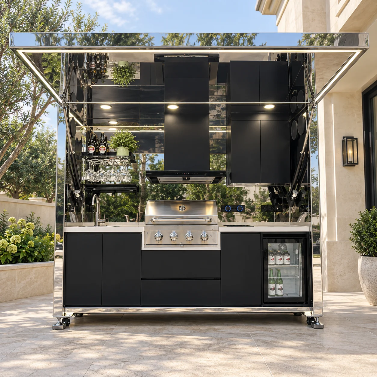 Matte Brushed Alloy Outdoor Kitchen Functional Island For Exterior Leisure Space Outdoor Kitchen