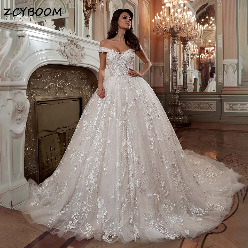 

Elegant Ball Gown Off Shoulder Wedding Dress For Women 2023 Princess Bride Sexy Sweetheart Beaded Appliques Lace Up Bridal Gowns