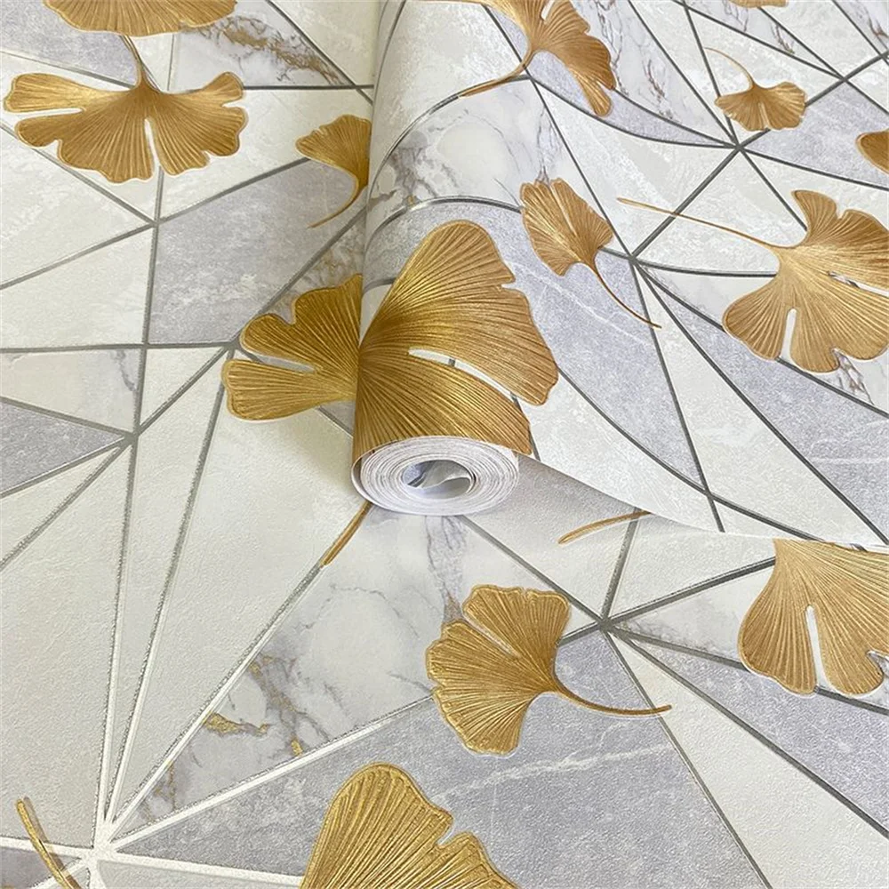 

3D-стереообои с изображением листьев гинкго для гостиной, спальни, фон для дивана, геометрические треугольные обои, декор для дома