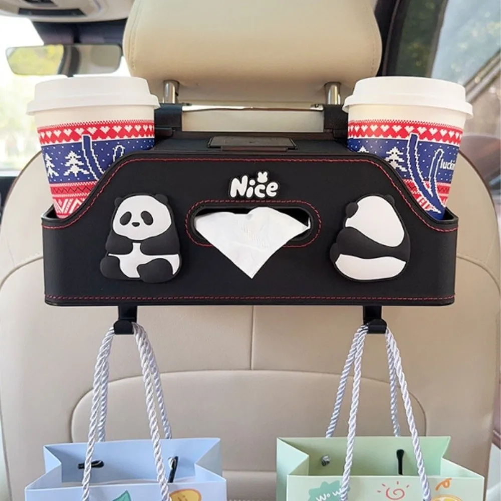 

Cartoon Panda Capybara Car Seat Back Storage Box Portable Multifunctional Hanging Bag with Hook Convenient Bottle Holder