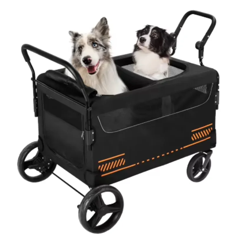 

HOOQU Factory Wholesale Pet Carriar 60KG Load Bearing Two Way Push Folding Pets Stroller With Double Push Handle