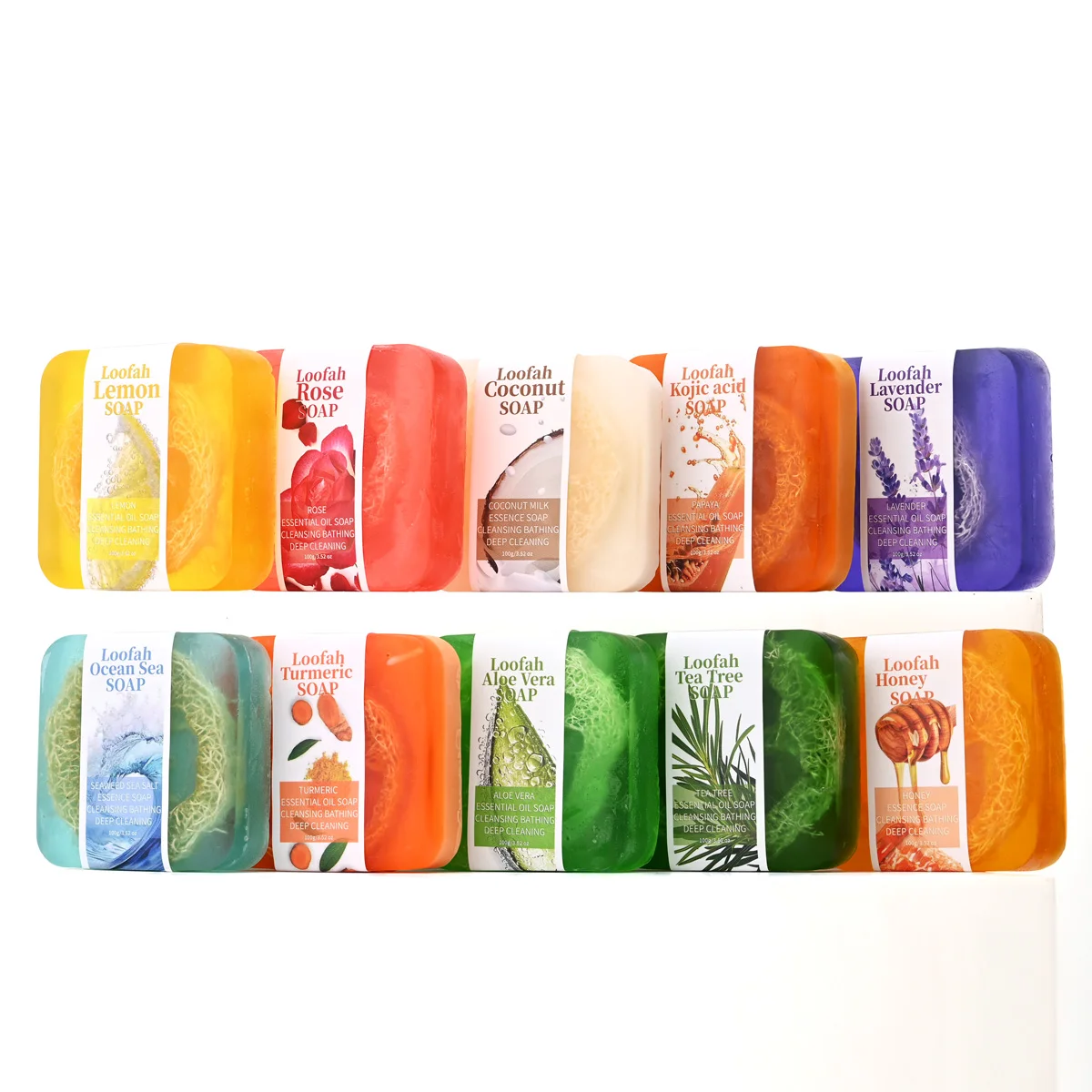 S + 100g 라벤더 수세미 에센셜 오일 비누 코직산 바디 샤워 머드 화이트닝 레몬 향이 함유 된 수제 페이셜 클렌저