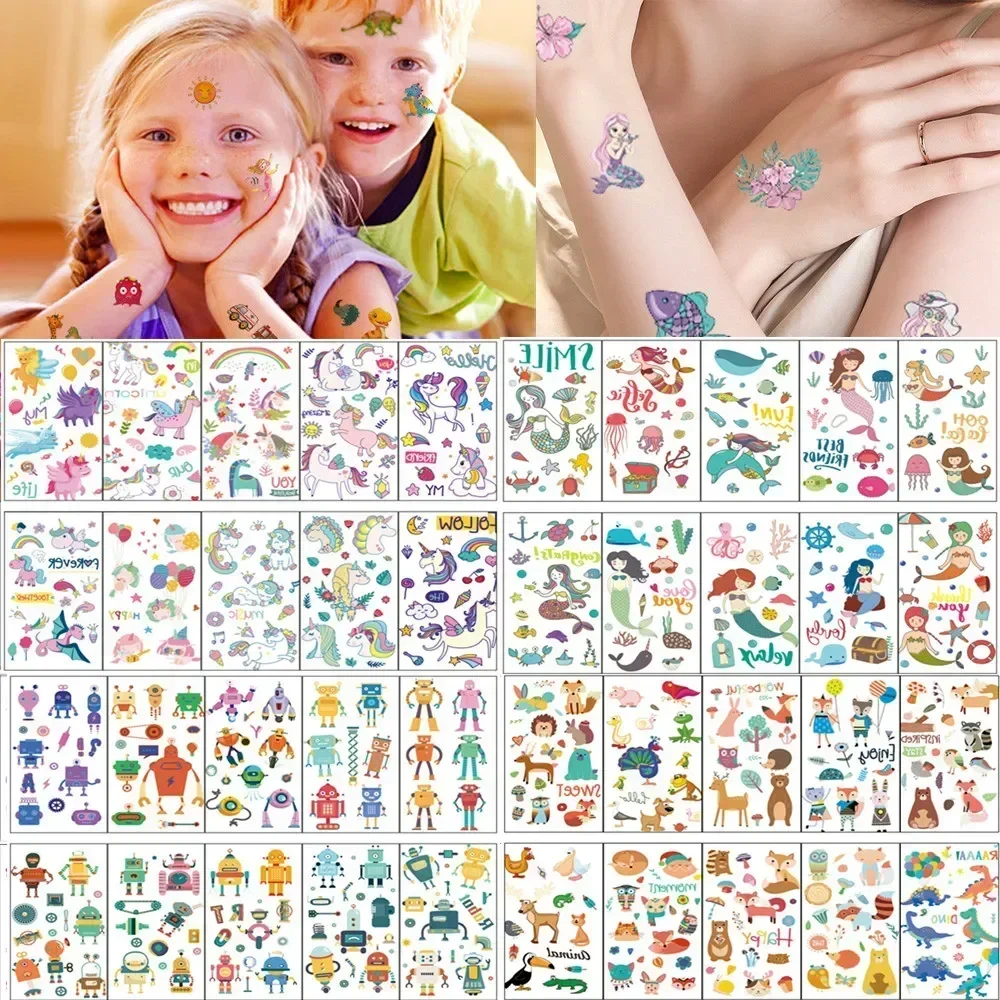 10pcs/set Temporary Tattoos Stickers for Girls Boys Kids Children Unicorn Animal Mermaid Fake Tattoos for Birthday Party Gifts