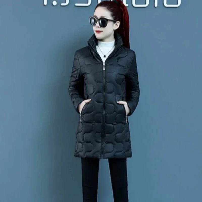 เสื้อโค้ทผ้าฝ้ายความยาวปานกลางน้ําหนักเบาสําหรับผู้หญิงเบาะ Great Elegant Cold Quilted Jackets Demi-Season Discount Hot Parkas Woman