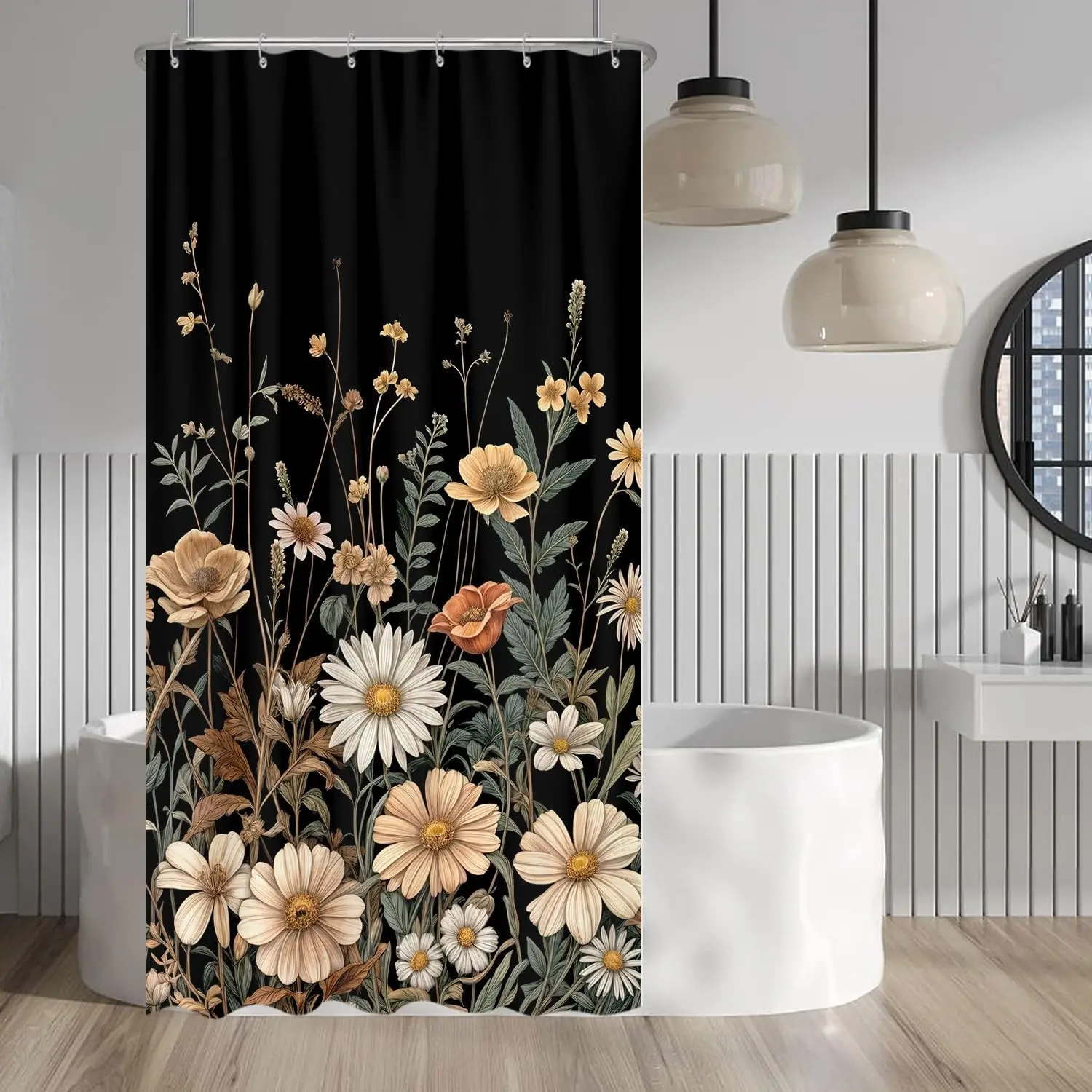 

Винтажная занавеска для душа с цветочным принтом в стиле бохо, милый ретро богемный цветок, ботанический эстетический декоративный комплект занавесок для душа с крючками