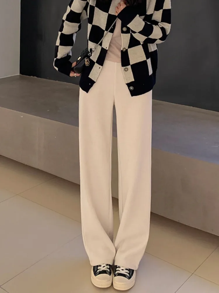 กางเกงขายาวลำลองบุขนสำหรับผู้หญิง ใส่เดินทาง ใส่เดินเล่น เอวสูง ทรงขากว้าง เหมาะสำหรับฤดูหนาว