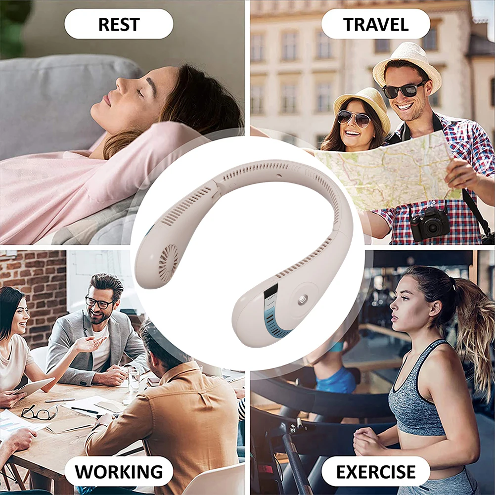 

Portable Neck Fan 5000mAh USB Mini Mute Wireless Electric Bladeless Mute Conditioning Cooler Outdoor Foldable Hanging Neck Fan