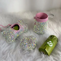 AB Mixed Rhinestone Pet Poop Bag Dispenser 1 Roll Bag Cat Dog Waste Bag Holder Pets Dog Garbage Bag Poop Bag Bone Shape Case