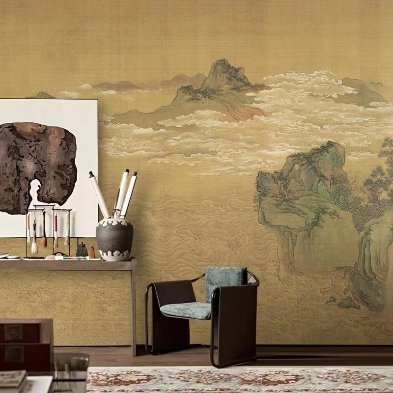 Landscape background wall wall cloth antique style B & B hotel decorative wallpaper classical elegant view of the sea wallpaper
