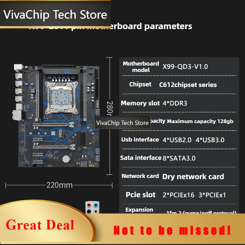 VivaCTX99-qd3 Desktop Computer Main Board Original C612x99 Chip 2011-3 Pin Ddr3 Four-slot New Large Board