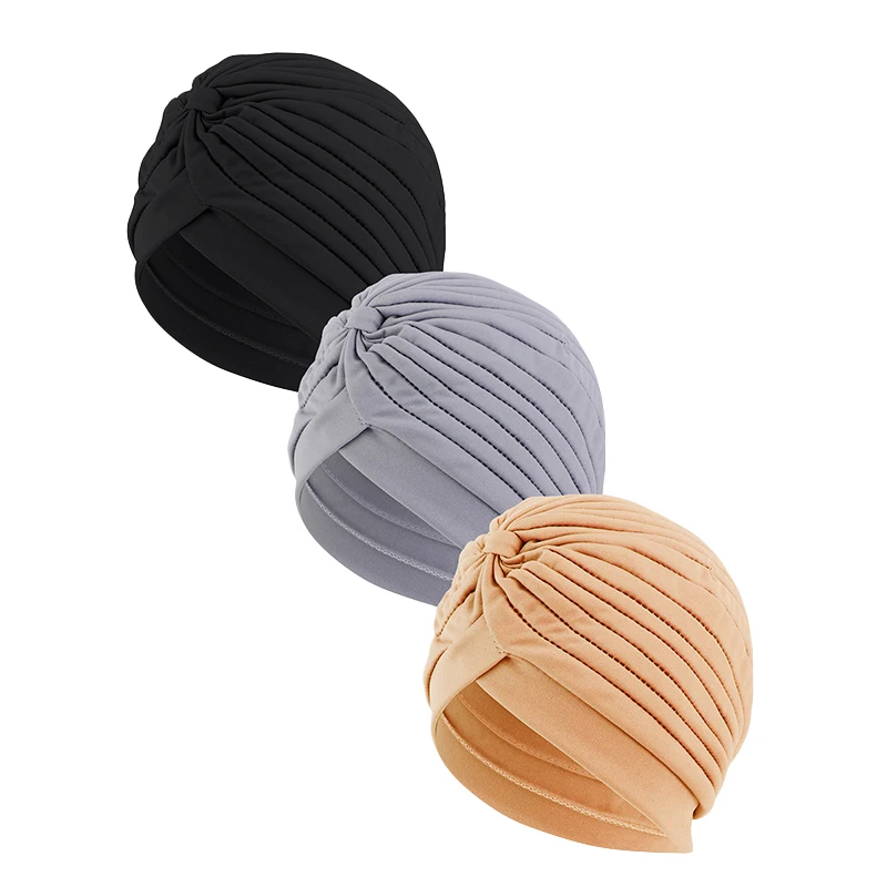 3PCS/LOT Stretchy Knot Twist Turban Bandanas Women Headscarf Bonnet Muslim Hijab Indian Hats Chemo Cap Solid Color Head Wrap