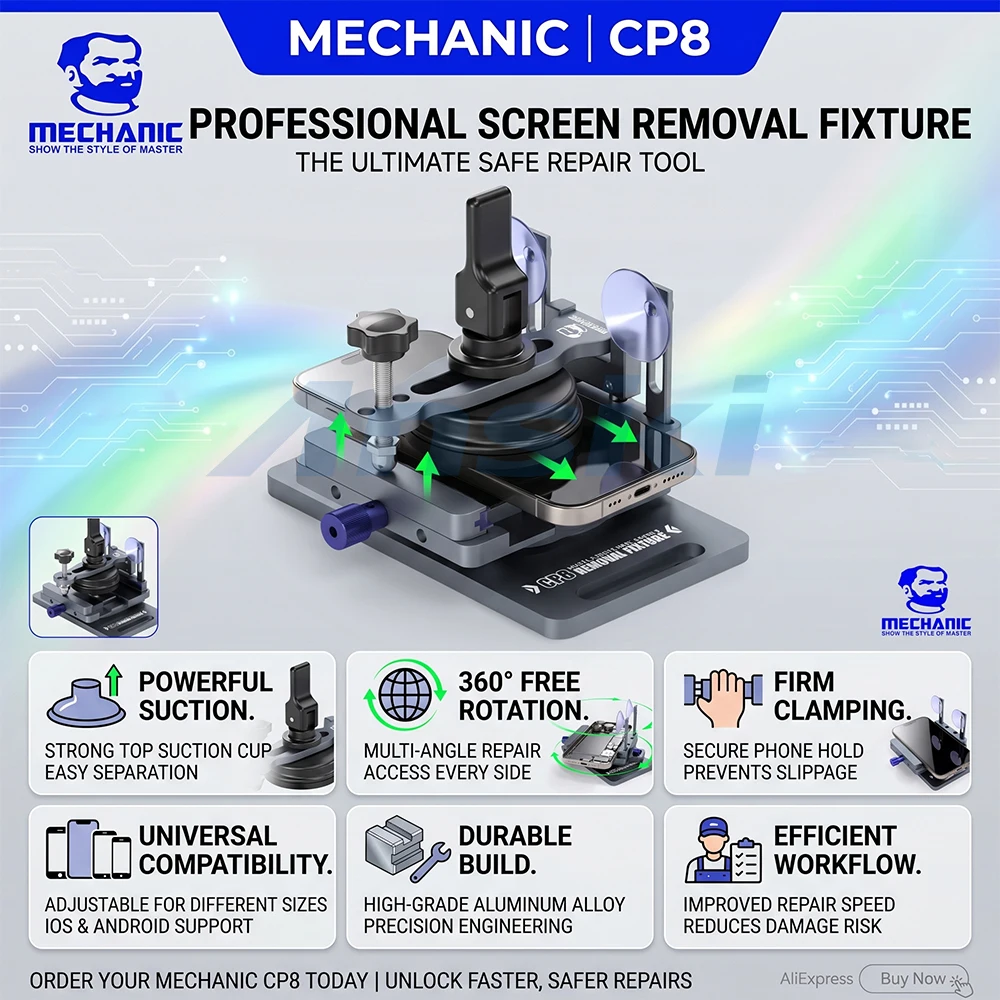 MECHANIC CP8 Multi‑Functional Phone Screen Removal Fixture 360° Rotating Repair Clamp Strong Suction Cup Disassembly Repair Tool