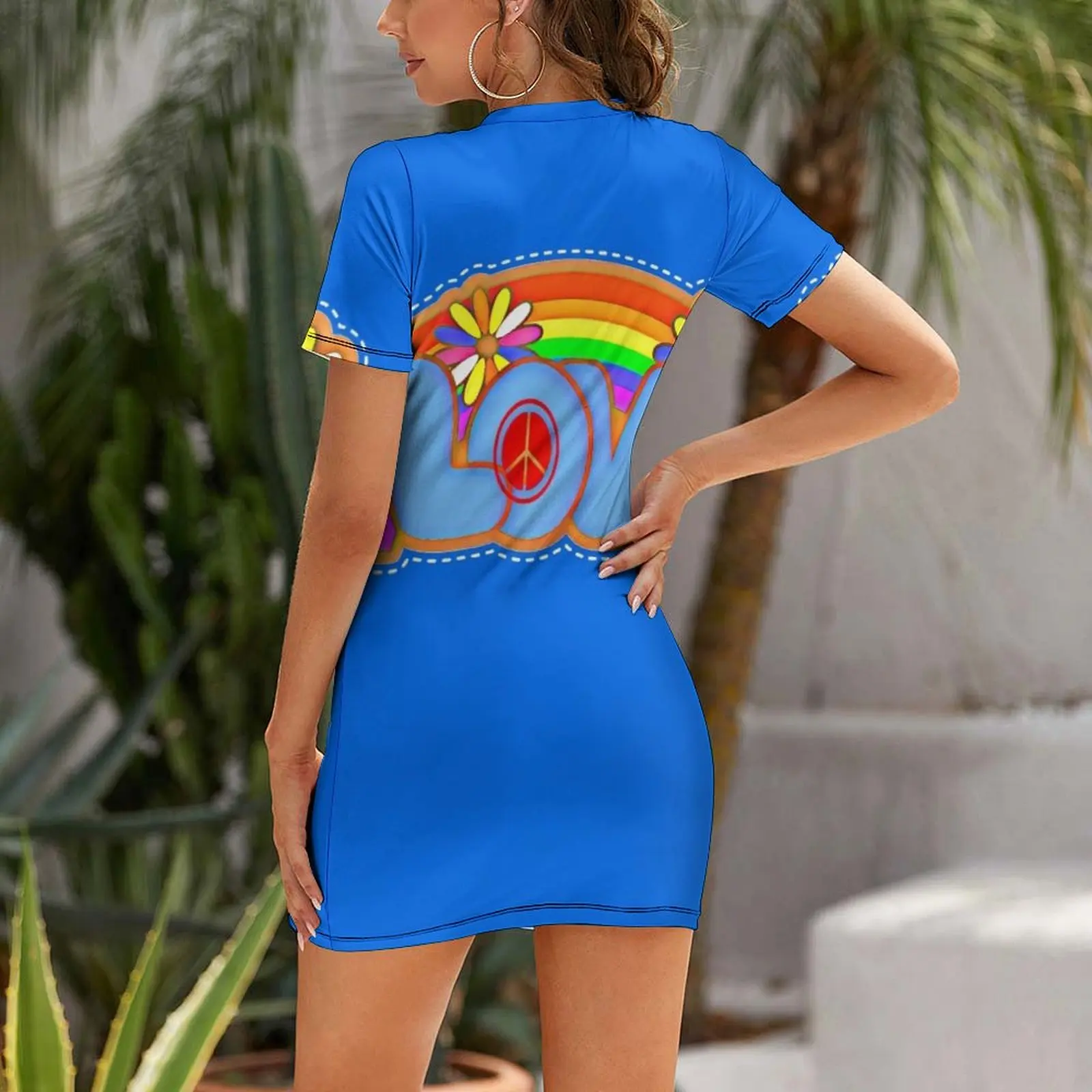 Love Retro Peace Sign Hippy Art Short Sleeved Dress Beachwear dress