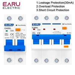 2P 4P C Type AC230V MCB Leakage Protector RCBO Overload Short Circuit Protection Residual Current Circuit Breaker Switch RCCB