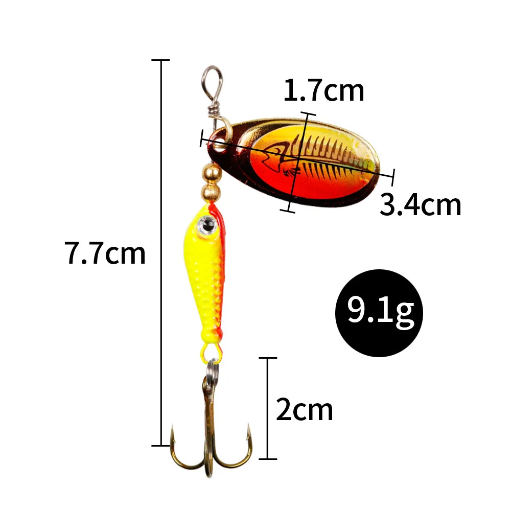 Rotating Metal Spinner Fishing Lures 9g Sequins Iscas Artificial Hard Baits Crap Bass Pike Treble Hook Tackle Lure חכת דייג