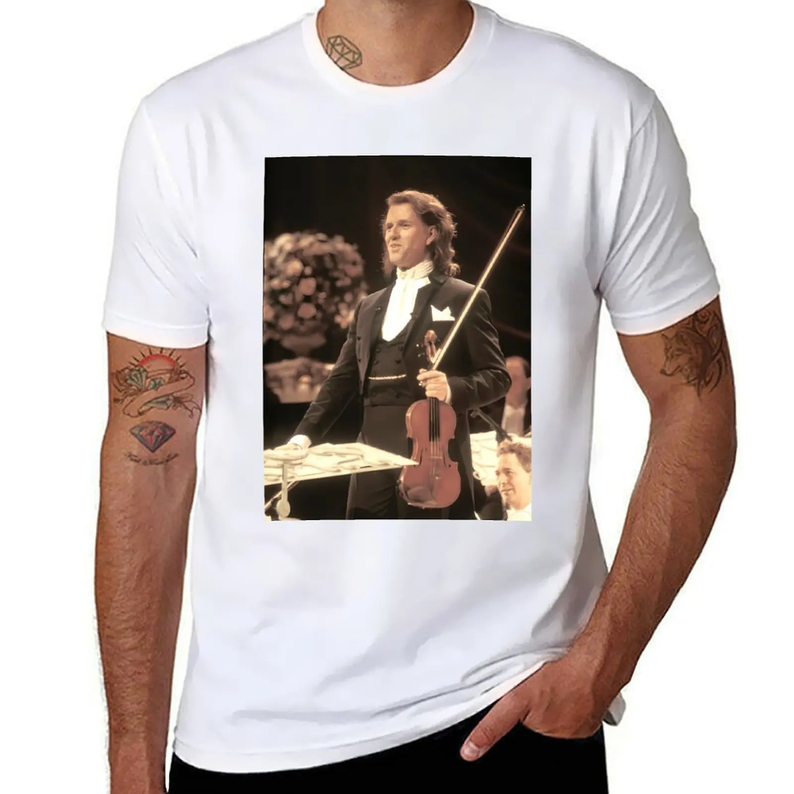 Camiseta con fotografía de André Rieu, camisetas para hombre, camiseta de marca de lujo de alta calidad, camiseta de marca de lujo 100% de algodón para hombre