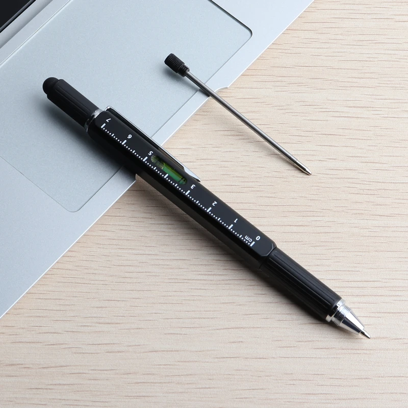 新入荷ツール ボールペン ドライバー 定規 水平器付き 多機能5in1メタルペン