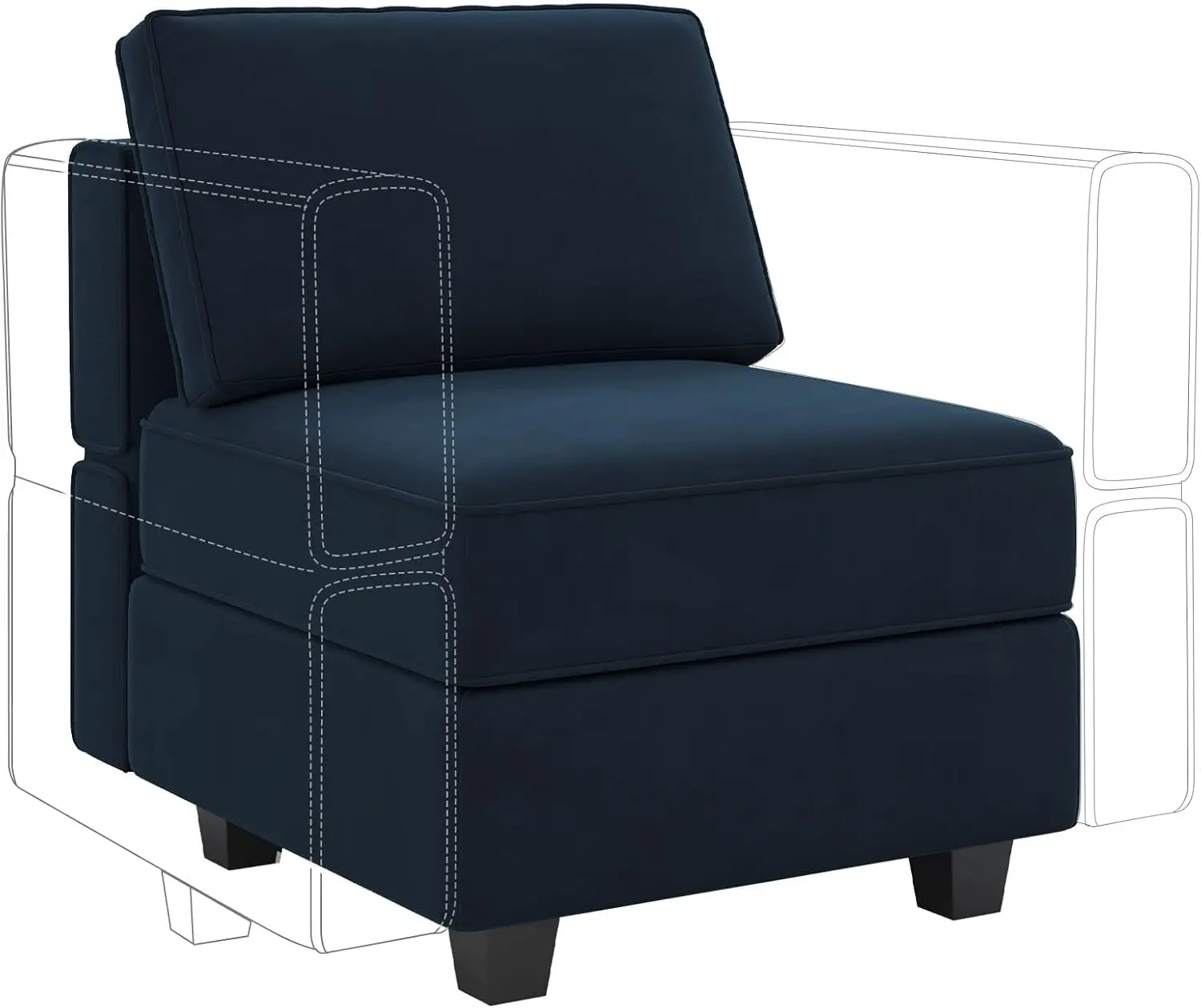 Modular Sofa Middle Module with Storage Accent Armless Chair for Modular Sectional Sofa Couch Velvet Blue