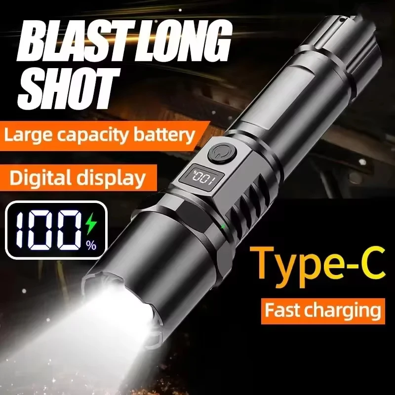 Powerful ST-35 LED Flashlight Battery Display USB Rechargeable Lamp Telescopic Zoom Light Outdoor Camping Flashlight 2024 Hot