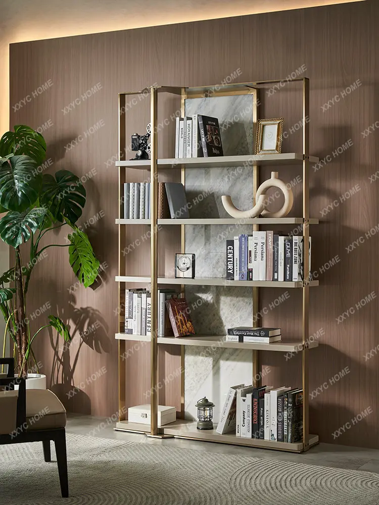Minimalist partition modern light luxury storage rack, floor-standing office and living room design, creative blue crystal