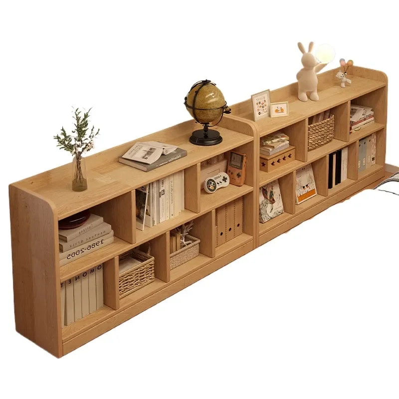 Solid Wood Bedside Cabinet Semi-Enclosed Nightstand with Storage Locker and Bookshelf for Bedroom Home Furniture