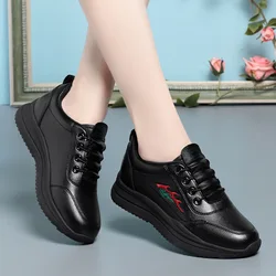 White Breathable Comfort Women's Sports Shoes Outdoor Walking Flats Spring Anti-slip Soft Leather Soft Bottom Casual Sneaker