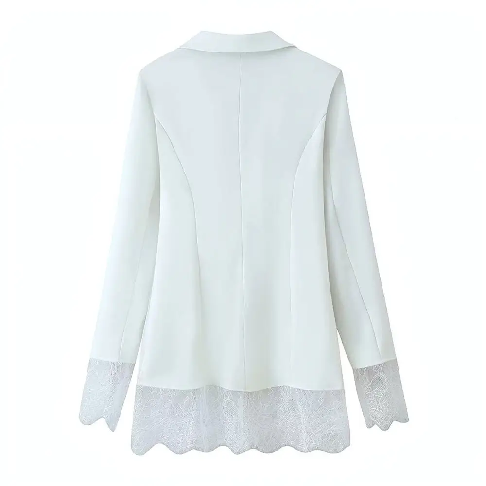 Autumn Women Fashion Lace Patchwork Blazer Jacket Single Breasted Slim Fit Office Lady Elegant Long Sleeve Coat Jacket