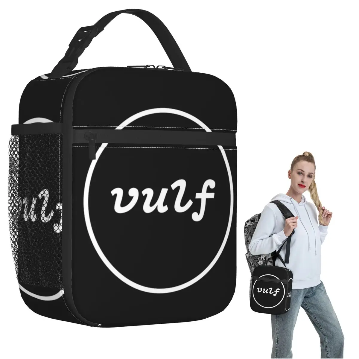 Inscription Vulf In White Circle Insulated Lunch Bag for Women Kids Portable Food Boxes Thermal Lunch Box Tote