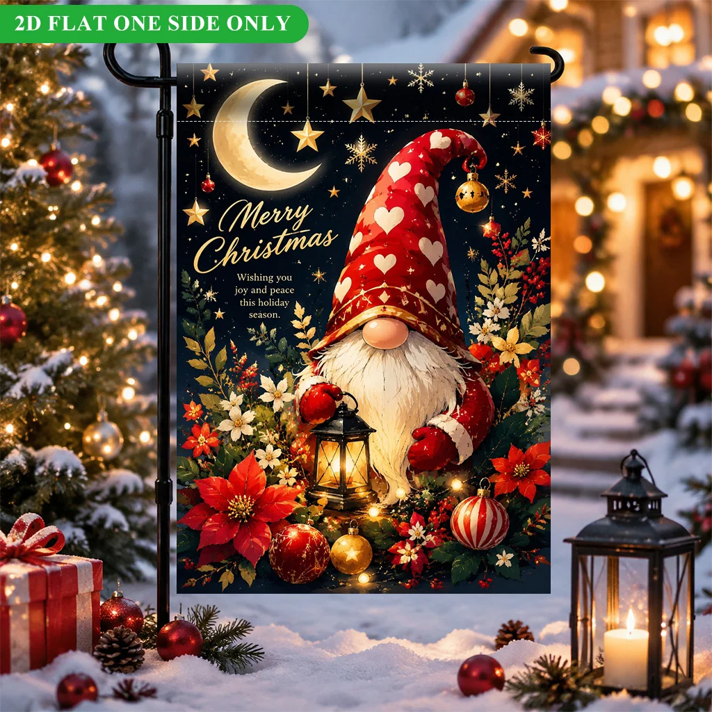 2D Flat, 2D Flat Garden Flag 1pc, Merry Christmas Holiday Scene, Outdoor Holiday Garden Flag, Durable Polyester Material, Single-sided Print, Halloween Party Decoration, Porch Entrance Welcome Flag, Celebratory Garden Flag (Flag Only)., 2D Flat
