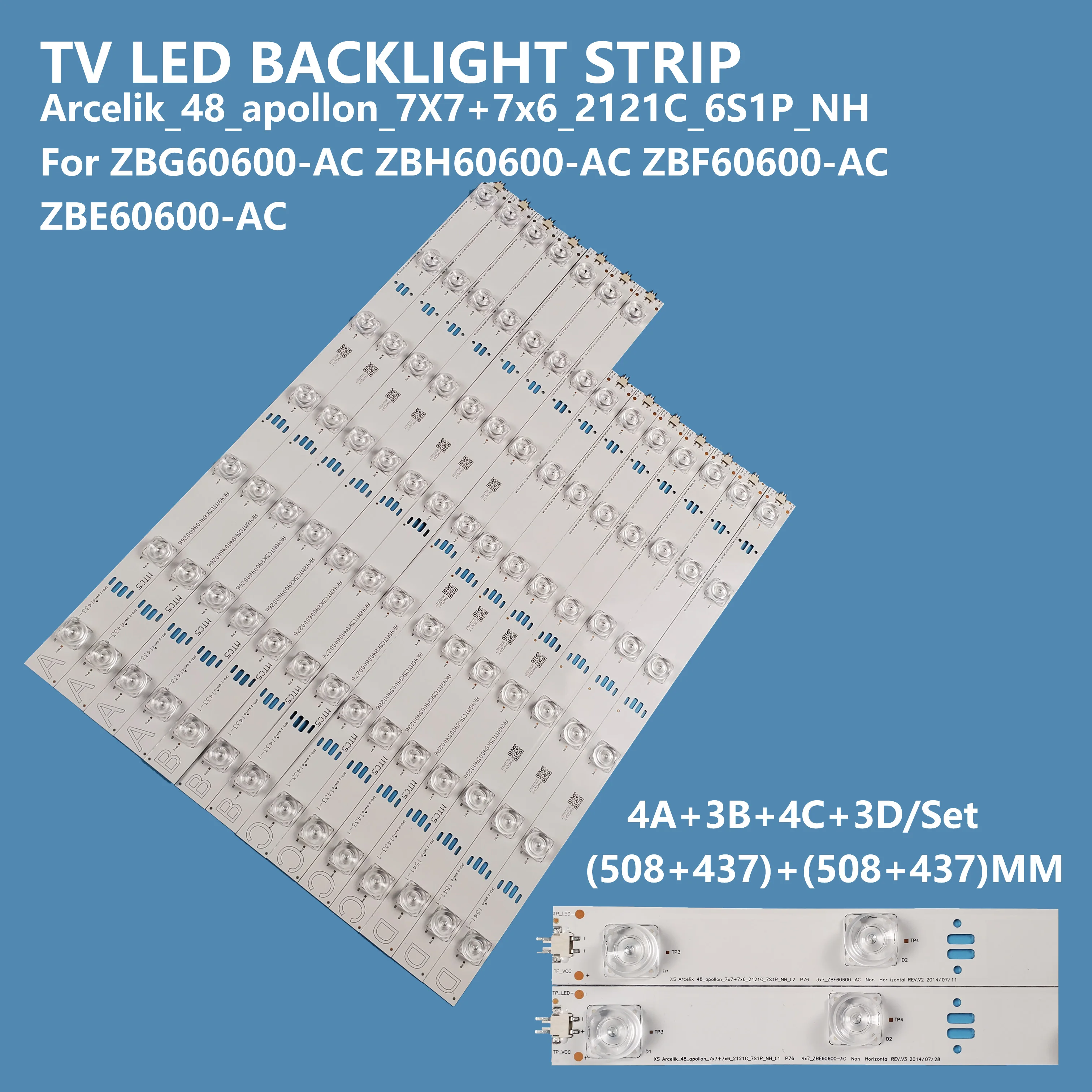 14Pcs/set TV LED Backlight Strip Arcelik_48_apollon_7X7+7x6_2121C_6S1P_NH Light Bar for 48inch ZBG60600-AC ZBH60600-AC ZBF60600