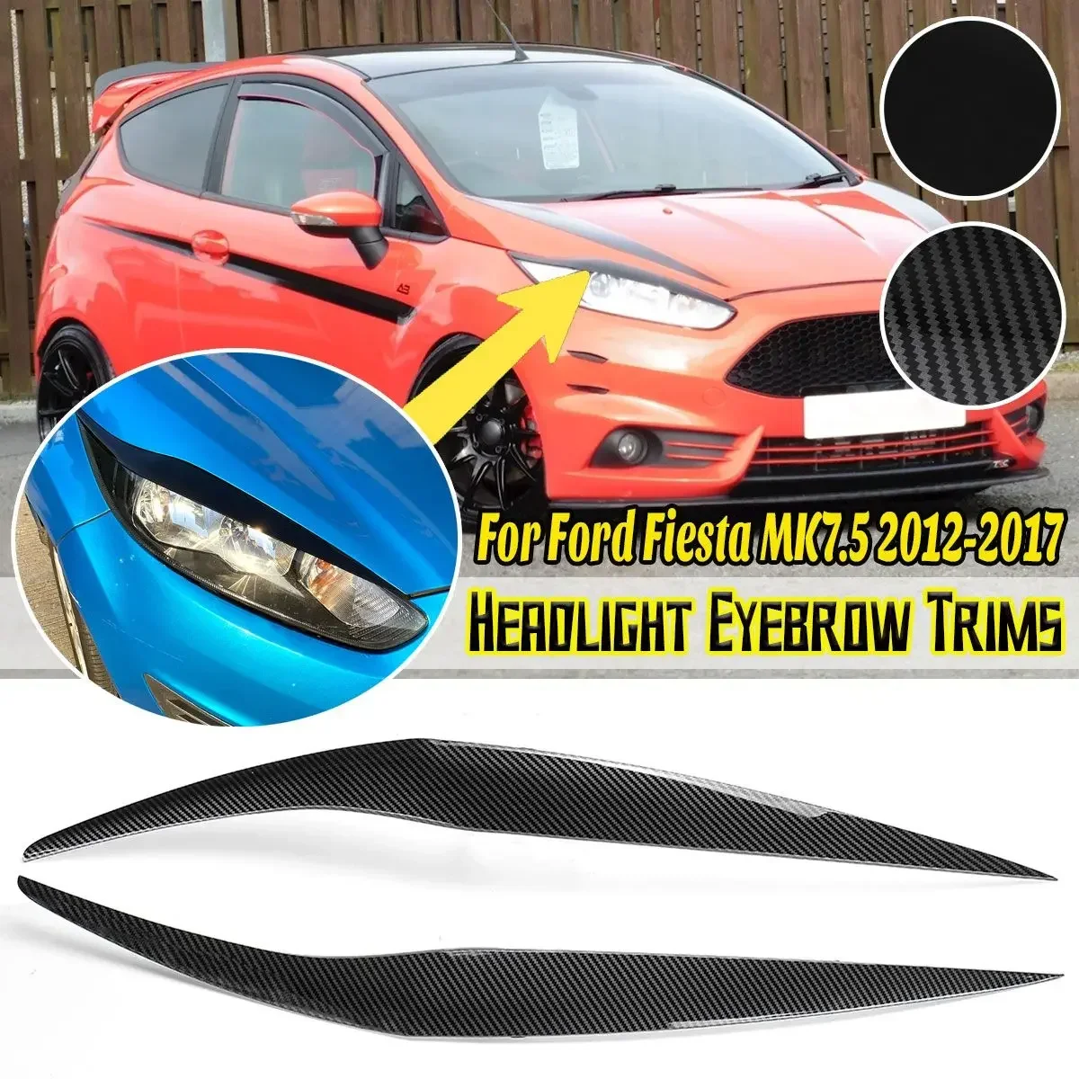 2pcs/set Headlight Eyebrows Cover Trim Head Light Lamps Eyelids Sticker For Ford Fiesta MK7 MK7.5 2012-2017 Car Accessories