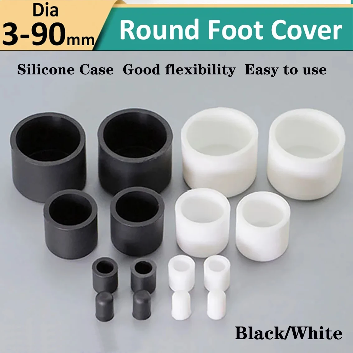 Black/White Dia 3mm-21.7mm Steel Pipe End Cover Caps Rubber Round Caps Foot Cover Silicone Female Cap Round Tube Insert Stoppers