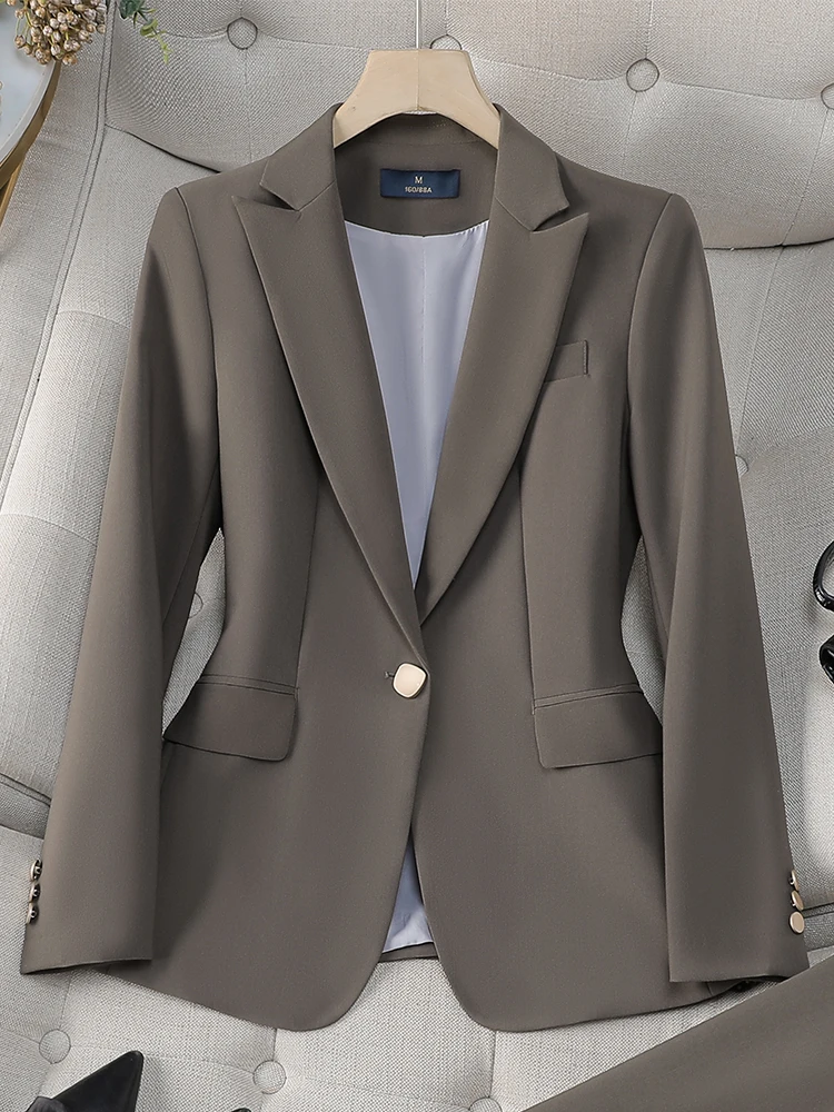 New Arrival Autumn Winter Khaki Navy Women Blazer Coat Long Sleeve Single Button Office Ladies Business Work Wear Formal Jacket