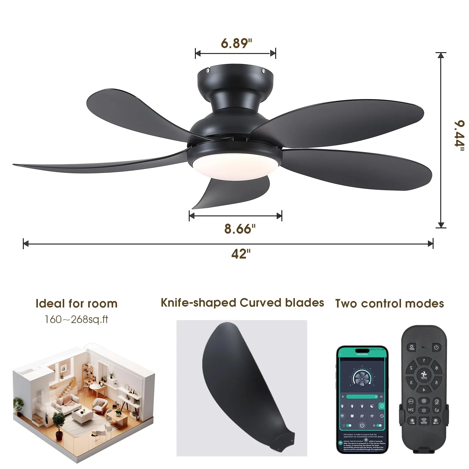 Contemporary home decoration solution for villa lounge and sleeping zone featuring quiet airflow modern ceiling fan light