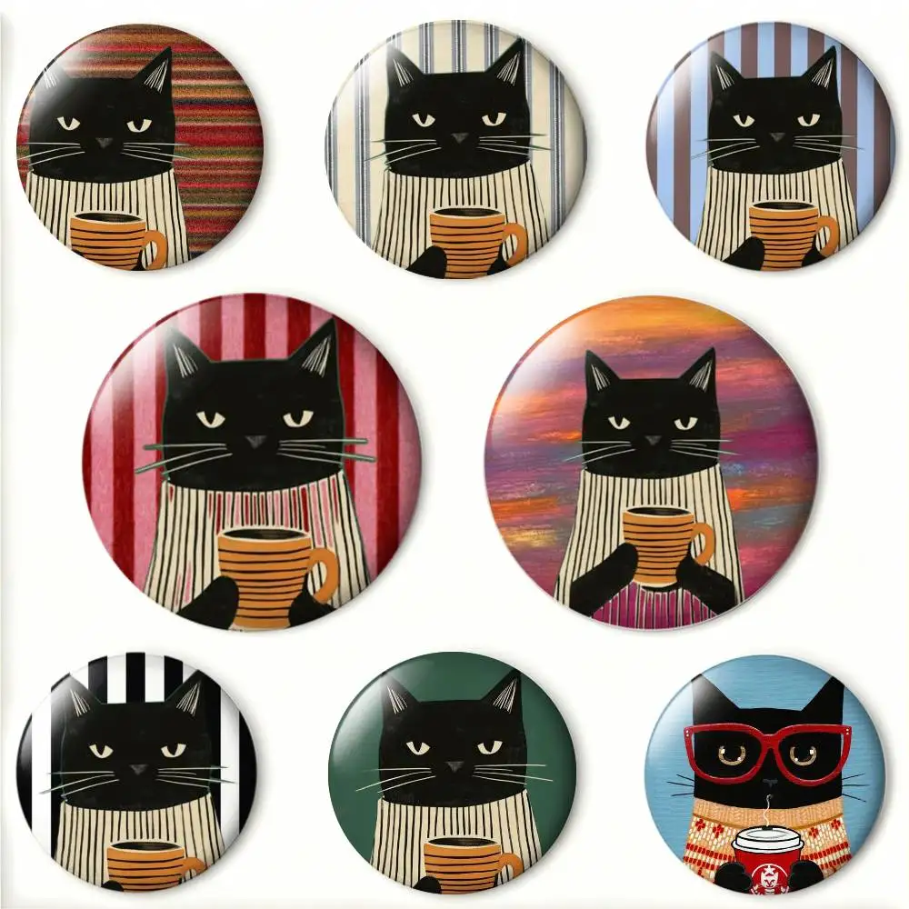 S-Striped Coffee Cat Laser Badge Applicable For Backpack Clothes Hats Decor Creative Accessories