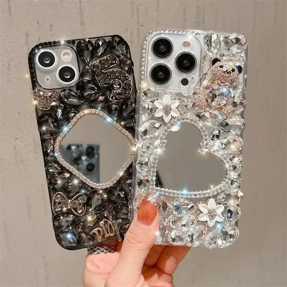 

Diamond Square Love Mirror Case for iPhone 15, 14, 13, 12, 16 Pro Max, Stereoscopic, Bling Bumper Cover, High Quality, Luxury