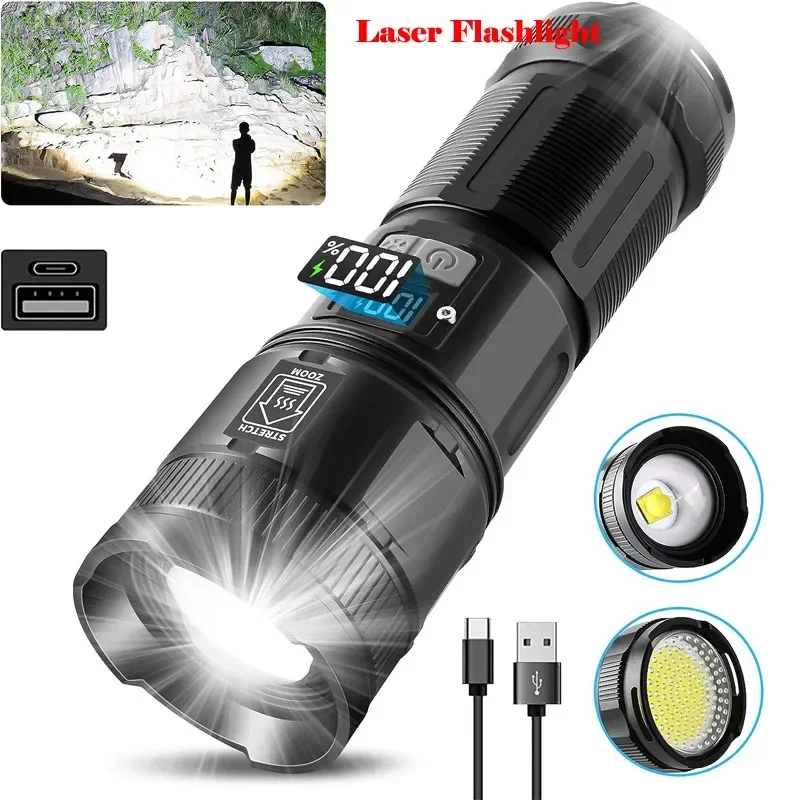 Lanterna a laser super brilhante recarregável, luz de trabalho COB, poderosa lanterna tática LED portátil, 60W