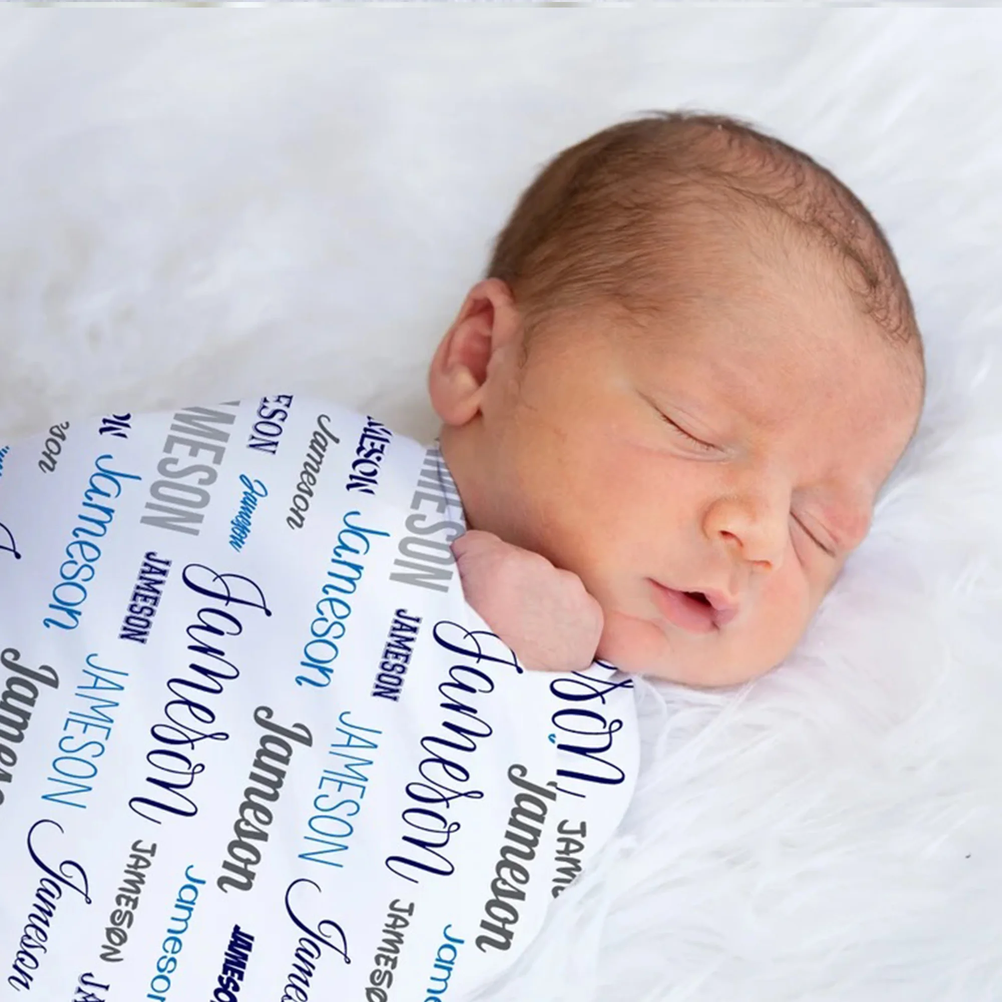 UOOPOO Personalized Name Newborn Swaddle Set, Baby Shower Gift, Baby Hat, Bow and Baby Swaddle