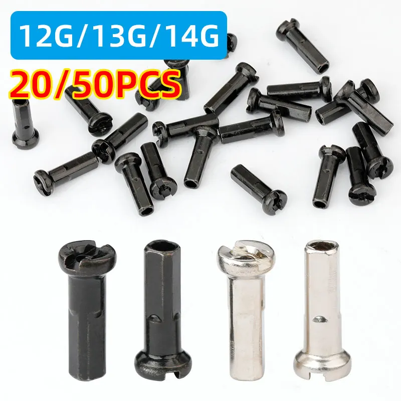 20/50PCS Brass Spoke Nipples 14G 13G 12G MTB Road Bicycle E-bike Scooter Rim Caps CU Nuts Copper Parts Coated Silver or Black