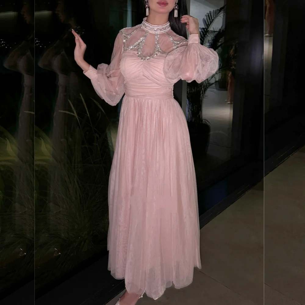 

Розовые платья миди трапециевидной формы со складками и стразами по индивидуальному заказу, роскошное вечернее платье для выпускного вечера на заказ