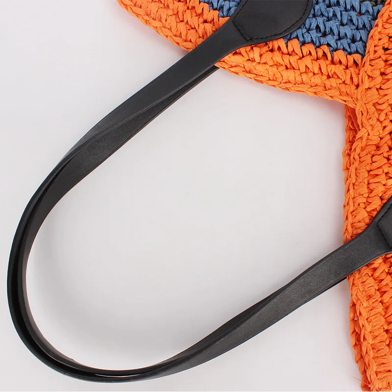 New Handcrafted Woven Handbag Color Block Summer Beach Tote Simple Versatile Women's Bag Magnetic Clasp Closure Crossbody Bag