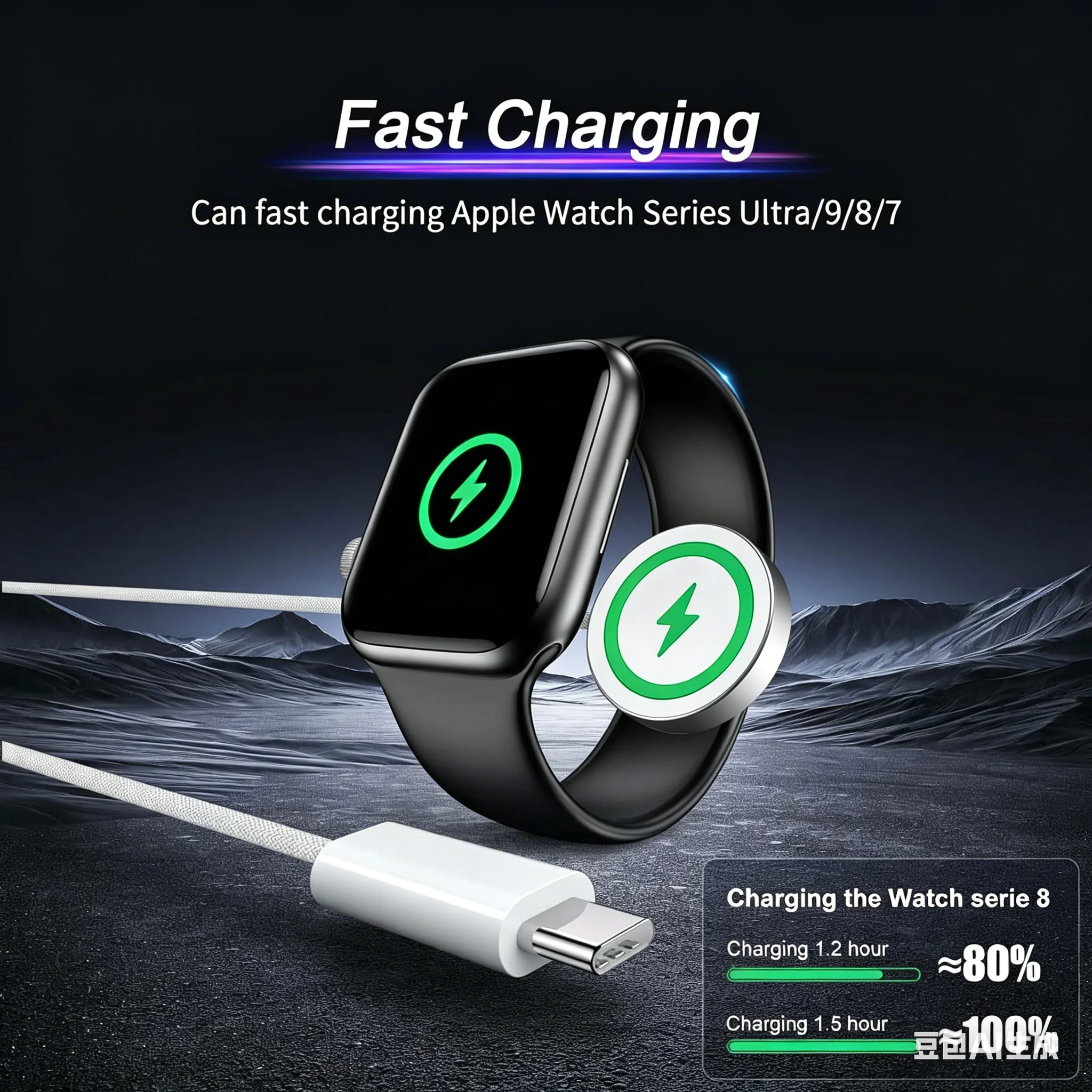 Kabel USB C do ładowania kompatybilny z Apple Watch, magnetyczny kabel do ładowania zegarka kompatybilny z Watch Series 10 9 8 7 6, szybkie ładowanie — zdjęcie produktu 4