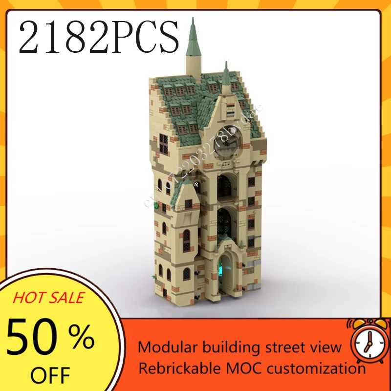 MOC Medieval Castle Custom Puzzle The Clock Tower Clocktower Courtyard Technical  DIY Set Toy For Child Technology Holiday Gift