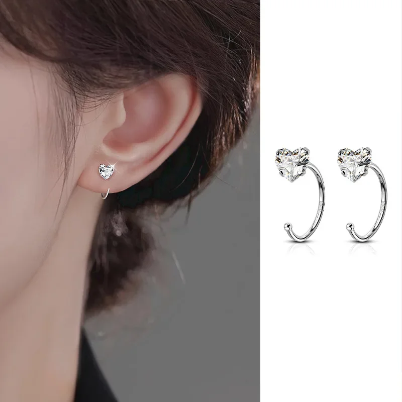 

S925 Charming Heart Love Light Luxury Bending Hook Stud Earrings for Women Party Fine Jewelry Minimalist Accessories Wholesale